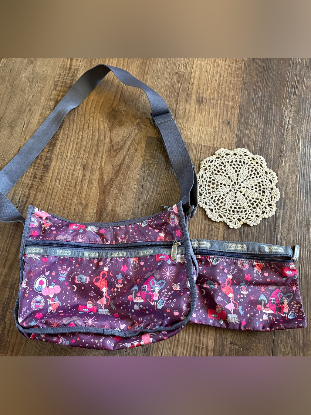 Lesportsac Vintage Htf Fable Purple Fairy Classic Hobo Bag W Pouch Wallet Fairy